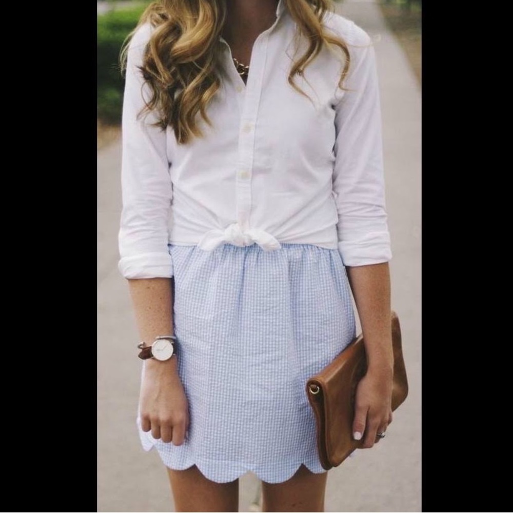 Lauren James Scalloped Seersucker Skirt - Light Blue & White